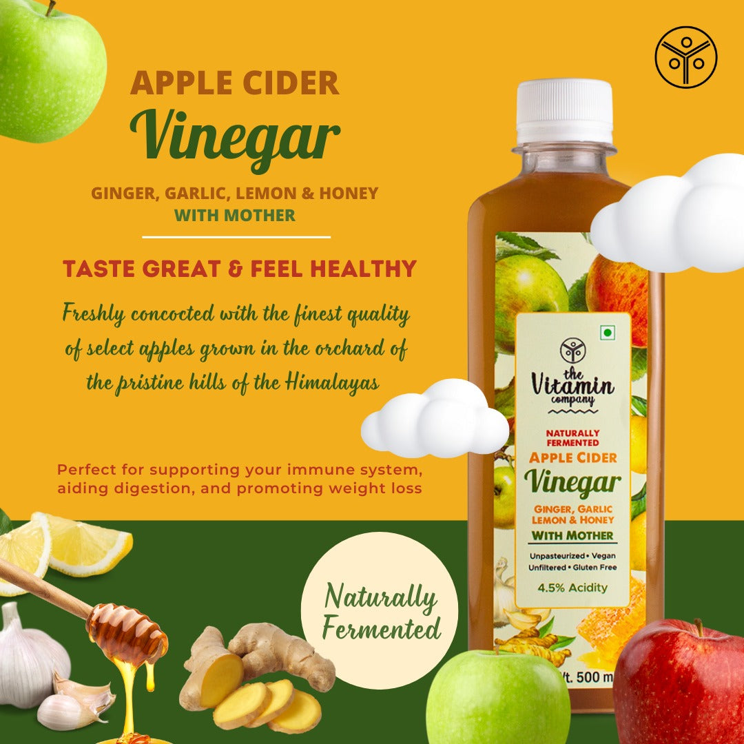 Apple Cider Vinegar - with Mother and (with Ginger Garlic Lemon & Honey) Natural Apple Cider Vinegar – Supports Digestion, Detox & Weight Management, Skin & Hair – Raw, Organic & Unfiltered