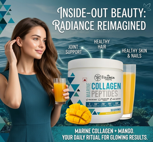 Hydrolyzed Marine Collagen Peptides Powder 240g – Mango Flavour | Skin Glow, Hair Growth, Nail Strength & Joint Support Supplement