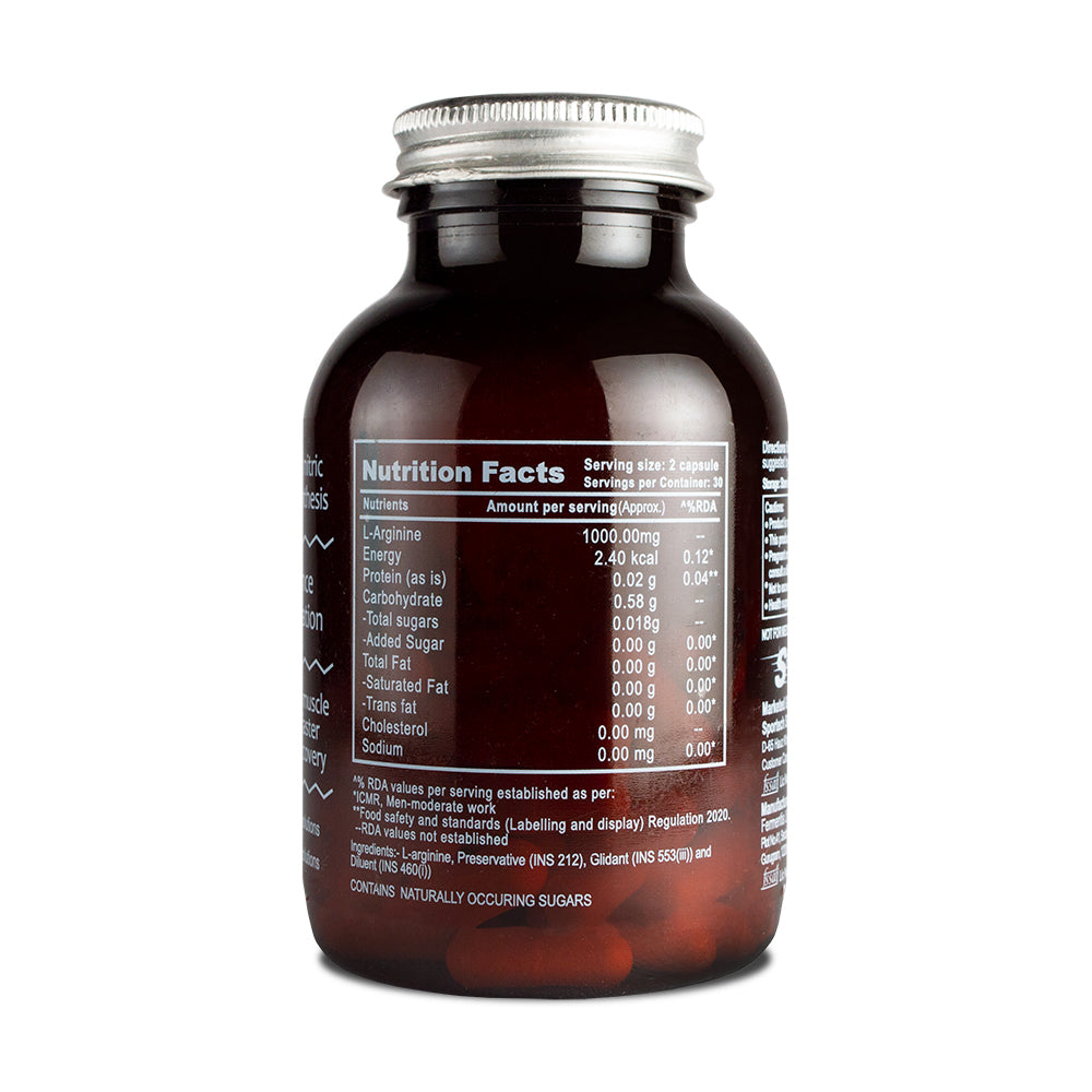 L-Arginine 1000 mg | Free Form Amino Acid for Muscle Recovery | Pre-Workout Supp