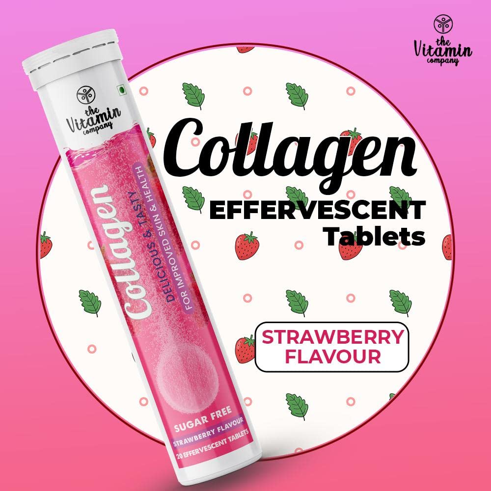 Collagen Effervescent Tablets for Skin, Hair, Nails & Joint Health – Strawberry Flavour | 60 Tablets (Pack of 3) | Skin Glow & Anti-Aging Support