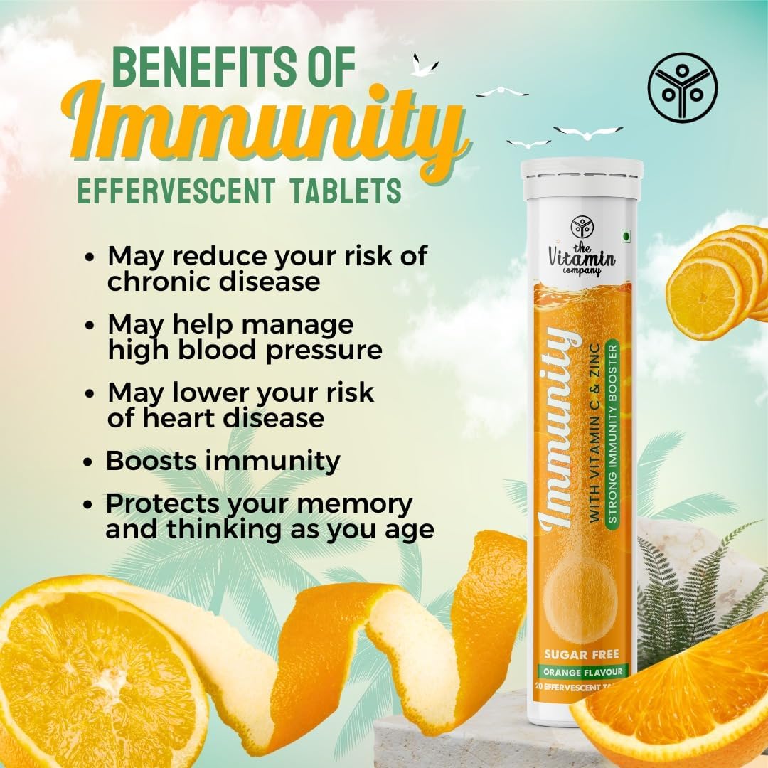 Immunity Booster Tablets 1000mg | Vitamin C & Zinc Effervescent Orange | Strong Immune Support