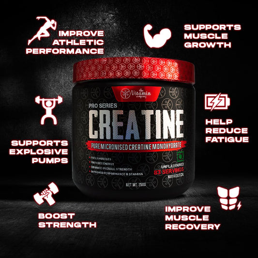 The Vitamin Company Pure Micronized Creatine Powder Creatine Monohydrate 250 gm, 83 Servings, Boosts Athletic Performance | Muscle Repair & Recovery | Fuels Muscles | Provides Energy Support for Heavy Workout | Unflavoured