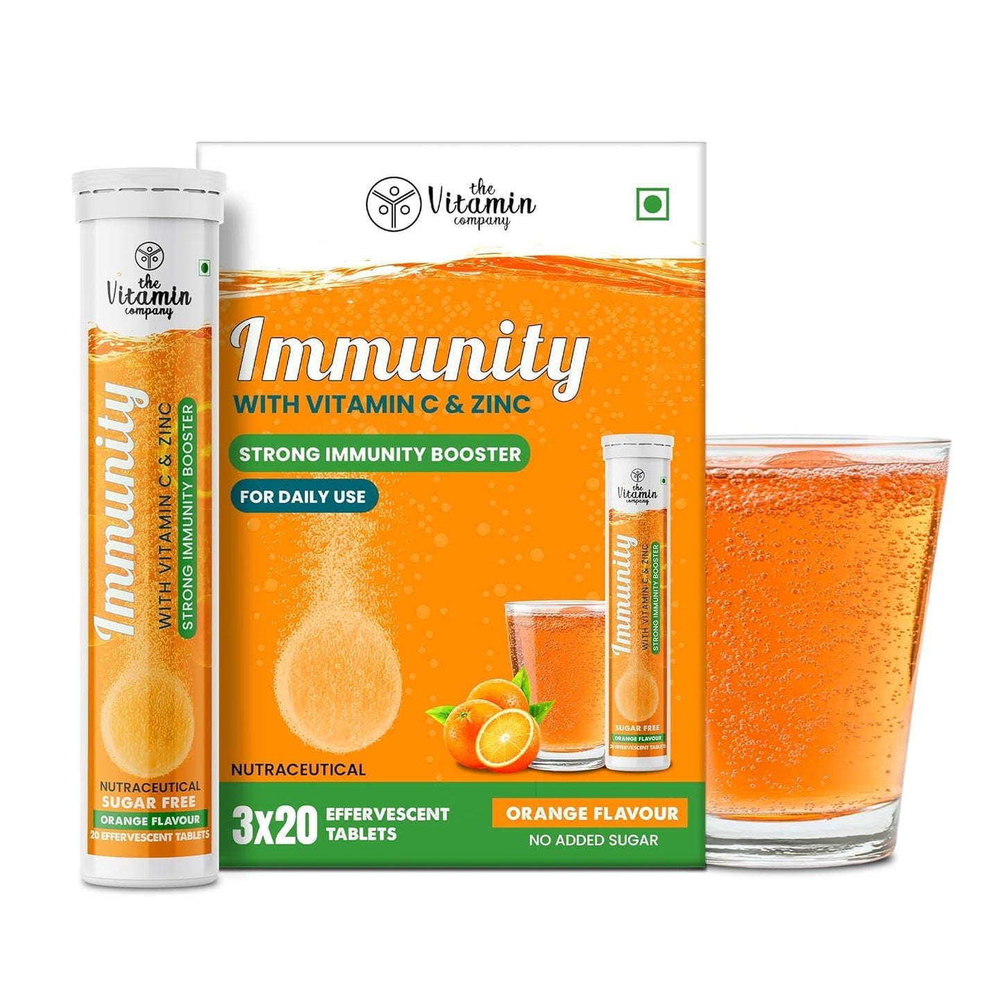 Vitamin C 1000mg + Zinc Effervescent Tablets – Immunity Booster, Antioxidant for Skin Health, Orange Flavour (60 Tablets Pack)