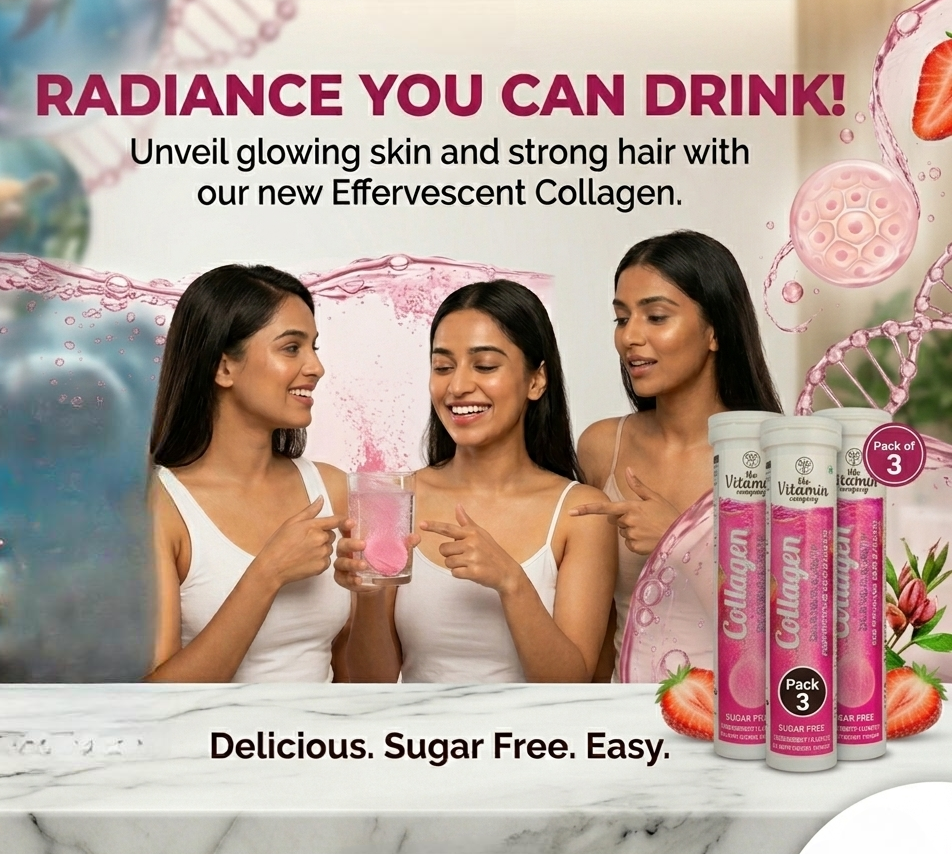 Collagen Effervescent Tablets for Skin, Hair, Nails & Joint Health – Strawberry Flavour | 60 Tablets (Pack of 3) | Skin Glow & Anti-Aging Support