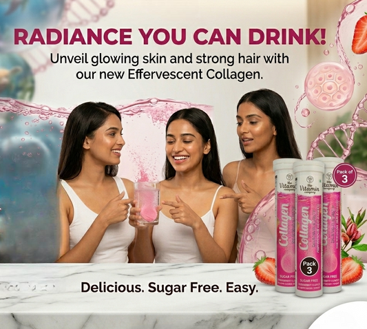 Collagen Effervescent Tablets for Skin, Hair, Nails & Joint Health – Strawberry Flavour | 60 Tablets (Pack of 3) | Skin Glow & Anti-Aging Support
