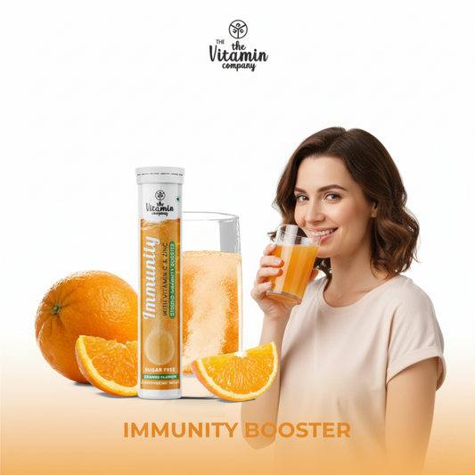 Vitamin C 1000mg + Zinc Effervescent Tablets – Immunity Booster, Antioxidant for Skin Health, Orange Flavour (60 Tablets Pack)