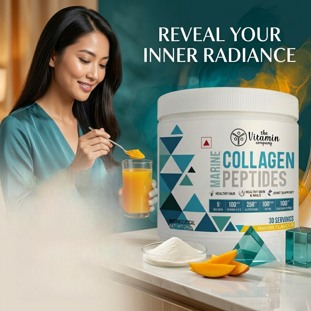 Hydrolyzed Marine Collagen Peptides Powder 240g – Mango Flavour | Skin Glow, Hair Growth, Nail Strength & Joint Support Supplement