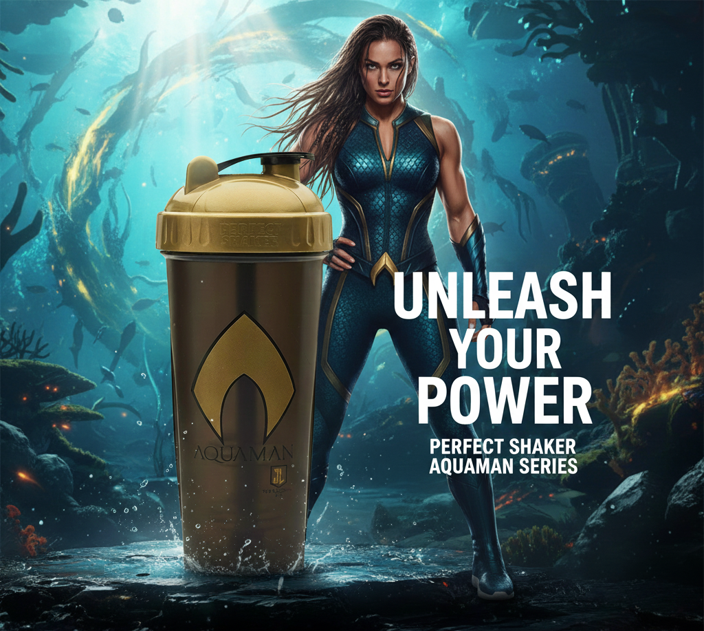 The Vitamin Company 800ml Aquaman Superhero Water Protein Shaker Gym & Sports Bottle