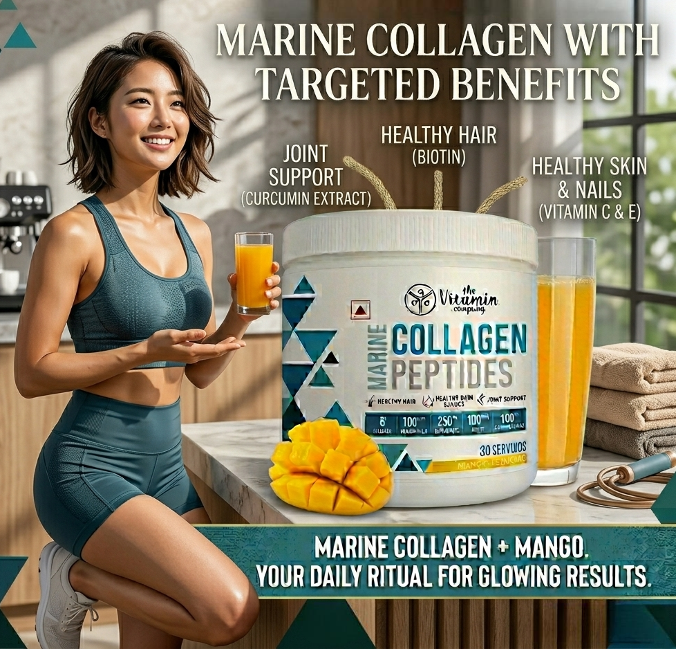 Hydrolyzed Marine Collagen Peptides Powder 240g – Mango Flavour | Skin Glow, Hair Growth, Nail Strength & Joint Support Supplement